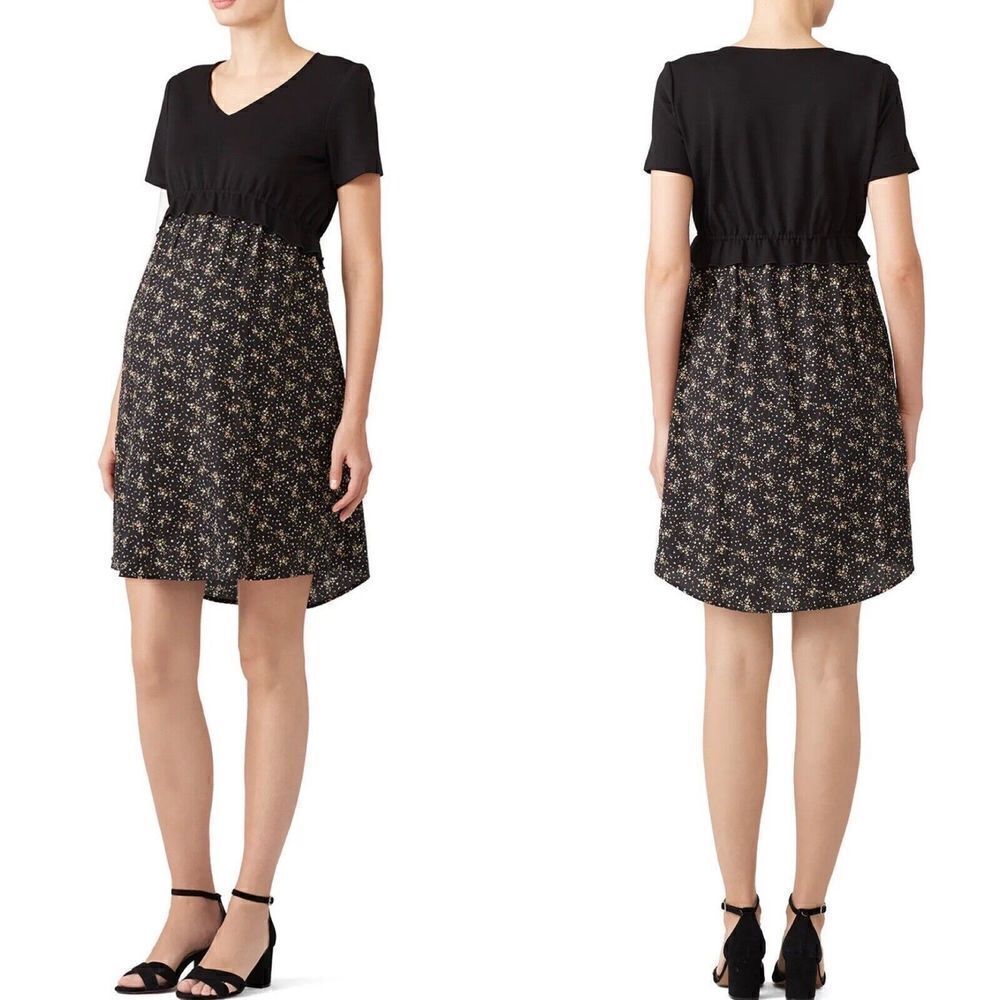 SLATE & WILLOW Dress Womens Maternity Medium M Black Floral Short Sleeve USA